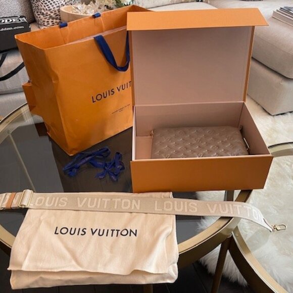 GIFTABLE LOUIS VUITTON  Lambskin Embossed Monogram Coussin PM Taupe - Picture 2 of 16